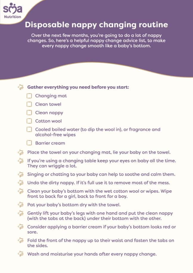 Disposable Nappy Changing Routine - Newborn Baby Checklist - PDF Preview